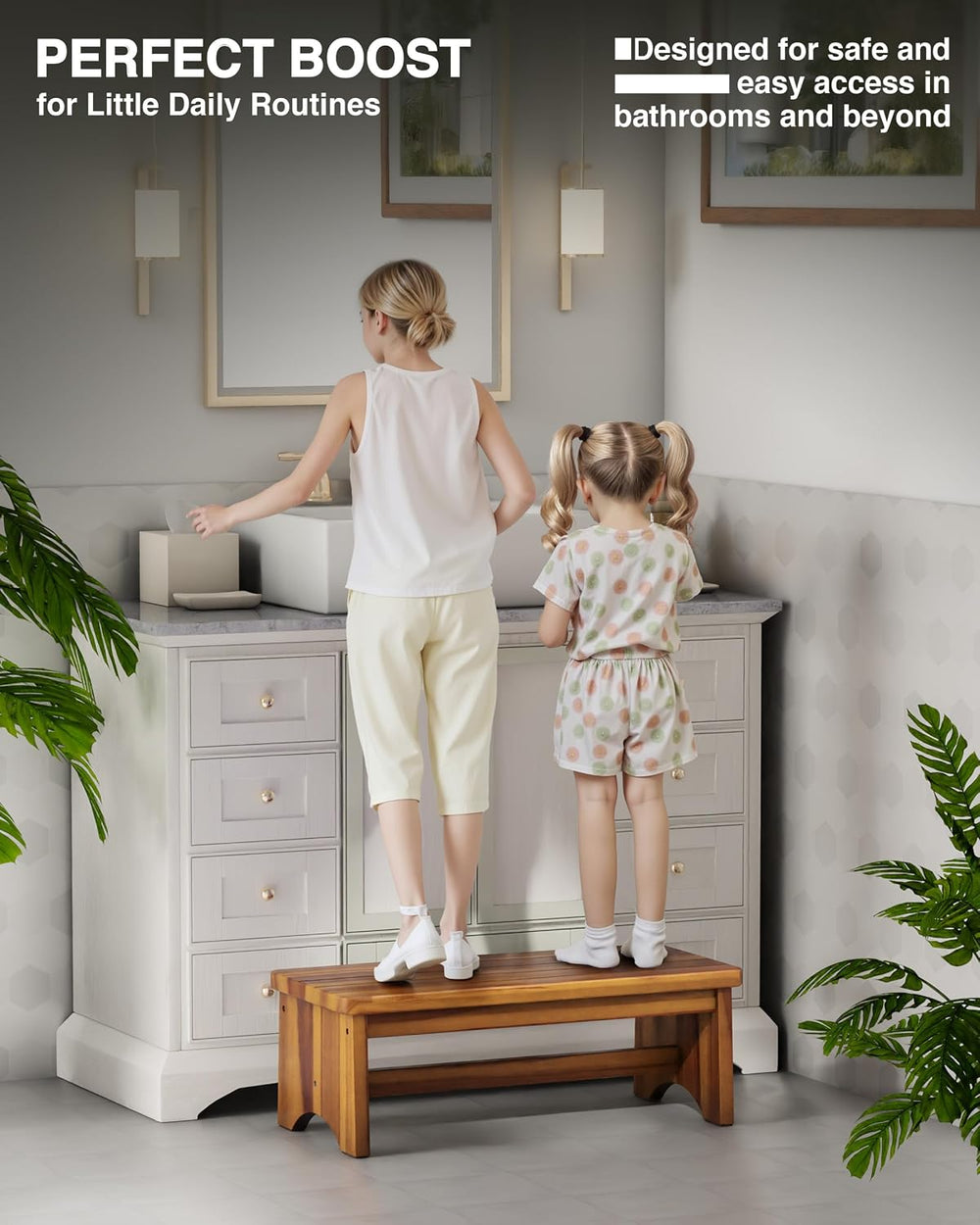 FANATU Extra Wide 26in Wooden Step Stool, Heavy Duty, Holds Up to 550 lbs | R...