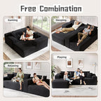 Cloud Sectional Couch, 104”L-Shape Oversized Sofa with Right Chaise Lounge, Modular Sleeper Couch with Pillows & Deep Seat, Rain Drop Velvet Fabric Compressed Sofa for Living Room, Black