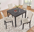 KEIKI 5-Piece Standard Height Dining Table Set with Square Table, 4 Upholstered Curved Backrest Chair, for 4 Person, Modern Style Table Set, Easy Assembly, for Kitchen, Dining Room, Black+Beige