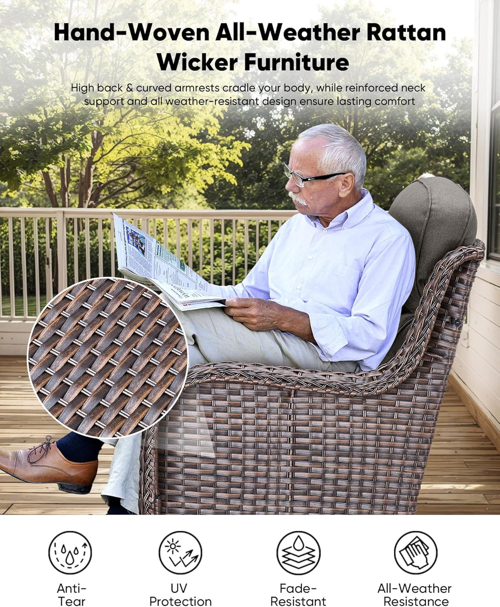 HUMMUH Wicker Patio Furniture High Back Swivel Rocker Patio Chairs Outdoor Bi...