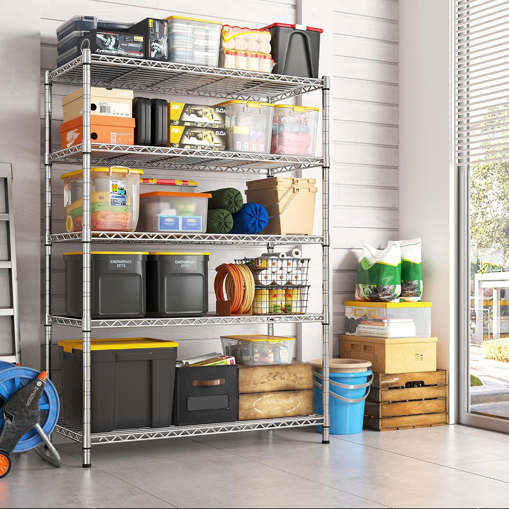 REIBII 72.8" Wire Shelving with Wheels,5 Tier 1653LBS Heavy Duty Shelves...