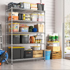 REIBII 72.8" Wire Shelving with Wheels,5 Tier 1653LBS Heavy Duty Shelves | Chrome rolling rack, 331 lbs/shelf, 5-tier, lockable wheels, rust-proof, adjustable height, tool-free, garage, kitchen