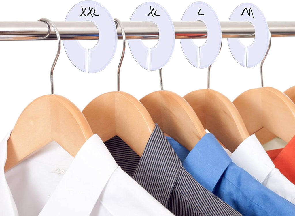 Vantasii 30 Pack White Round Clothing Size Closet Rack Dividers Hangers with 1 Bonus Marker (Outer 3.5”, Inner 1.38” in Diameter)