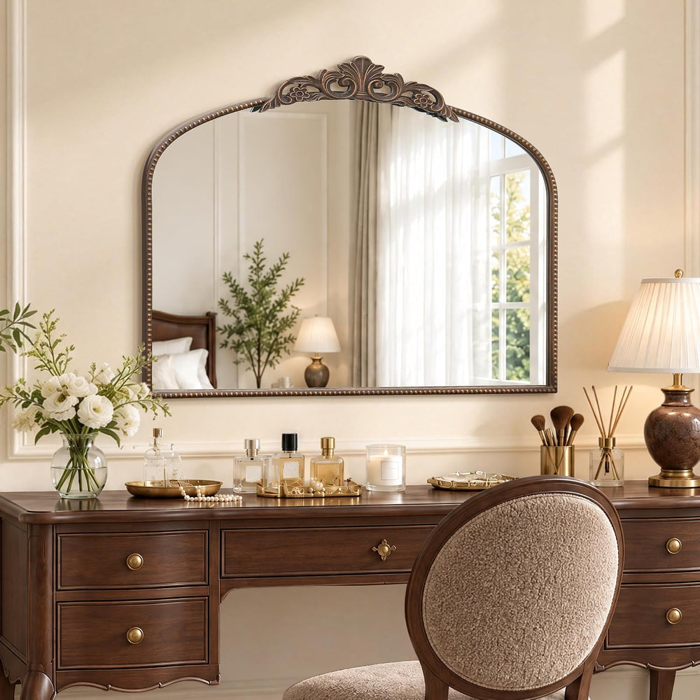 Micasso Vintage Bronze Wall Mirror: 40"x29" Baroque Antique Arched ...