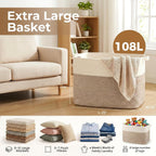 OIASKET 108L Cotton Rope Storage Basket for Living Room and Bedroom 25"x16"x16" Woven Laundry Basket, Heavy Duty Bin for Blankets, Pillows & Toys, Pet-Safe & Scratch-Free, Brown and White