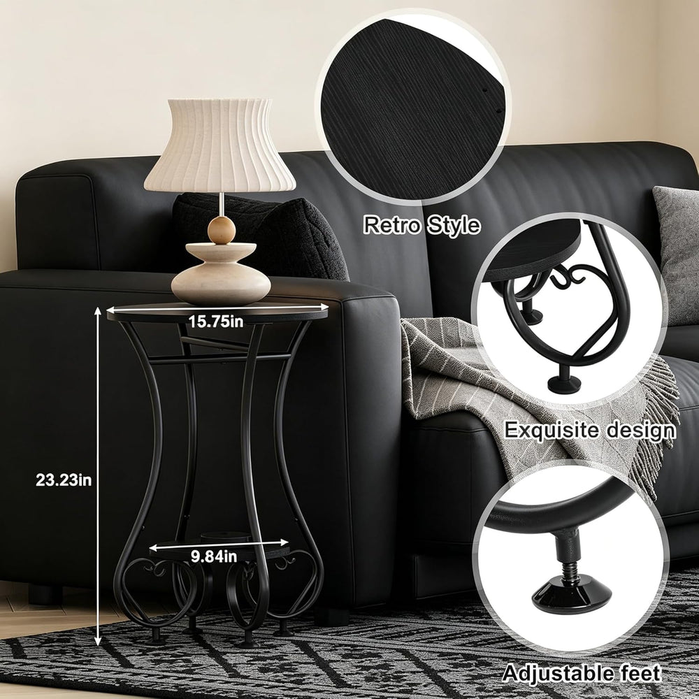 X-cosrack Small Round Side Table,Round End Table for Small Spaces - Black Met...