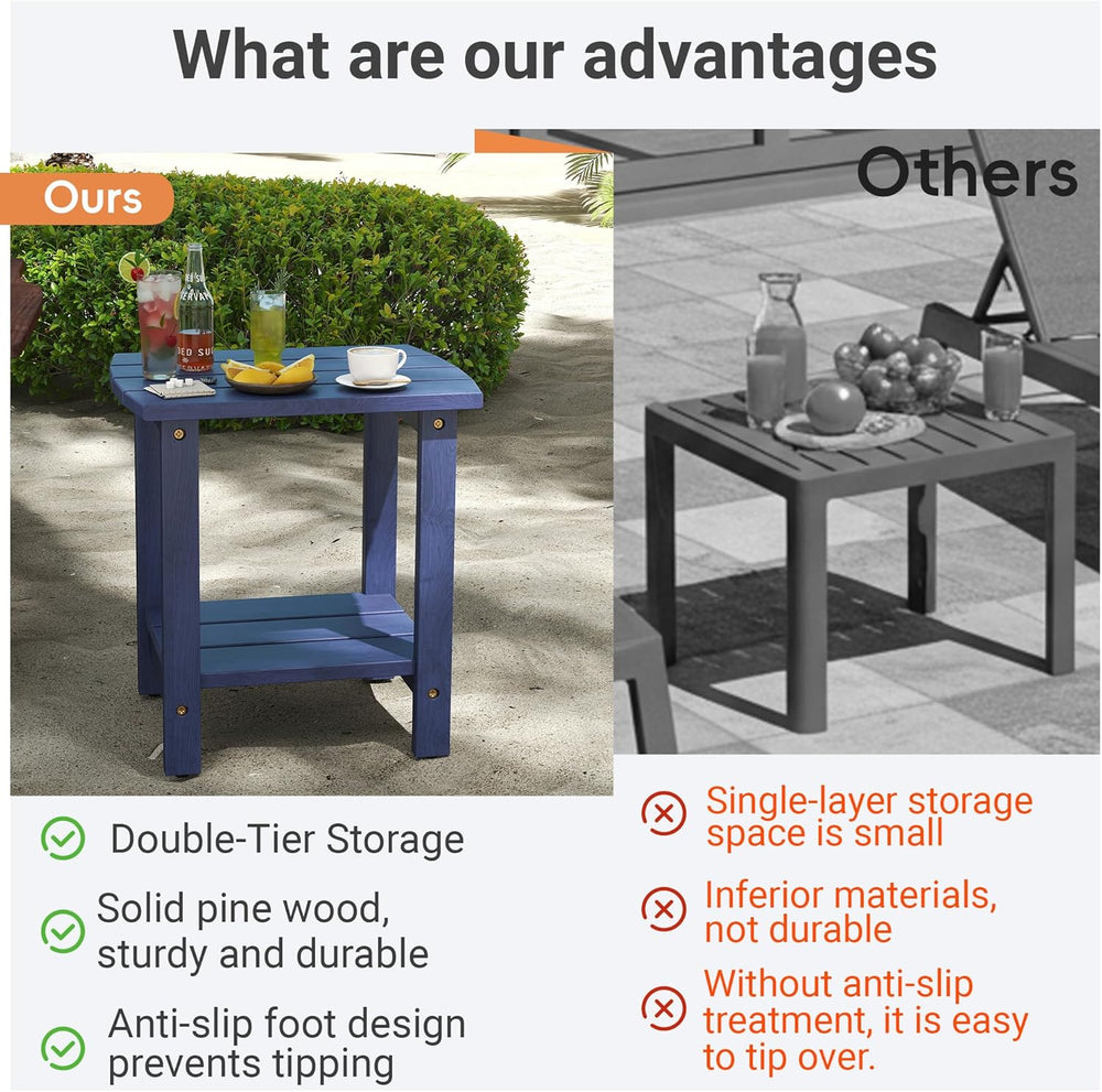 2-Tier Adirondack Side Table 17" with Double Shelf, Easy Assembly Solid ...