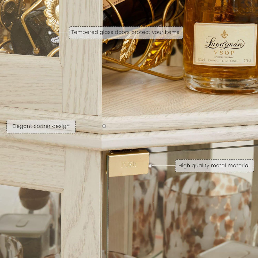 Corner Curio Cabinet, 70" H Lighted Glass Display Cage with Tempered Gla...