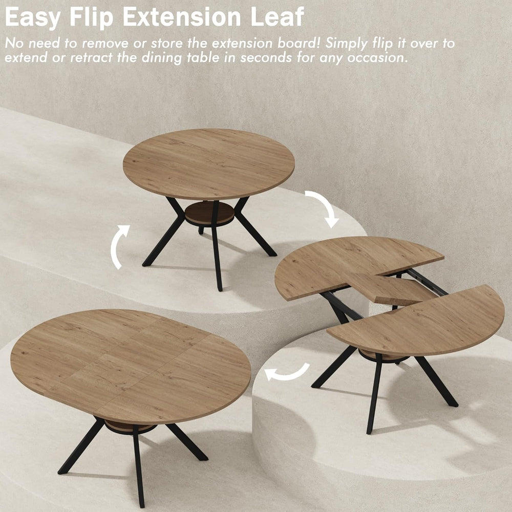 42"-58" Extendable Round Dining Table for 4-6, Kitchen Oval Table w...