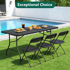 Folding Table 6FT Heavy Duty Plastic Table with Handle, Foldable&Portable, Fold-in-Half Utility Tables for Outdoor, Dining, Wedding, Events, Indoor, Picnic, Camping, Party, Black