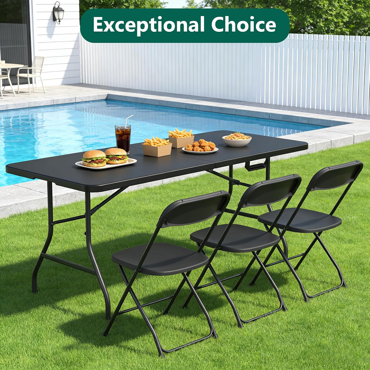 Folding Table 6FT Heavy Duty Plastic Table with Handle, Foldable&Portable, Fold-in-Half Utility Tables for Outdoor, Dining, Wedding, Events, Indoor, Picnic, Camping, Party, Black