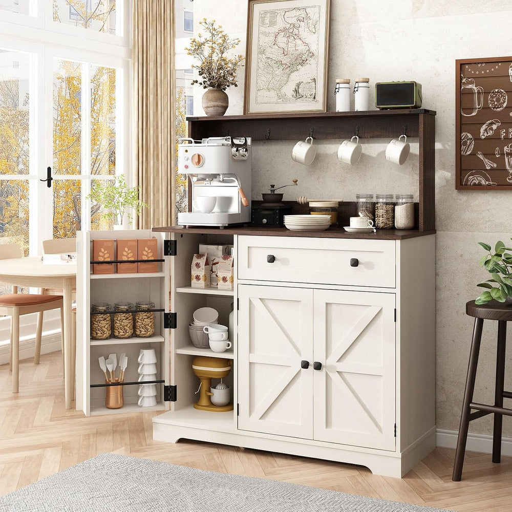 Wnutrees Farmhouse Coffee Bar Cabinet with Drawer, Kitchen Hutch Sideboard