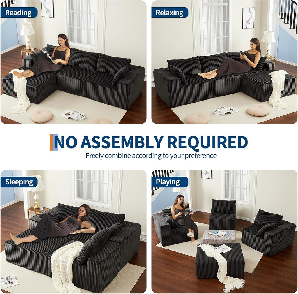 108" Modular Sectional Sofa Couches for Living Room Cloud Memory Boneless Couch No Assembly Required