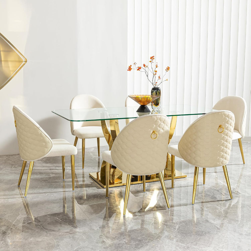 68.9" Rectangle Glass Dining Table for 6 People, Modern Luxury Kitchen T...