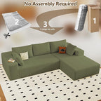 96" Modular Sectional Couch, Boneless L Shaped Cloud Sofa with Chaise Lounge, Corduroy Upholstered Couches Memory Foam Deep Seat, No Assembly Required, Ideal for Living Room(Green, Right Facing)
