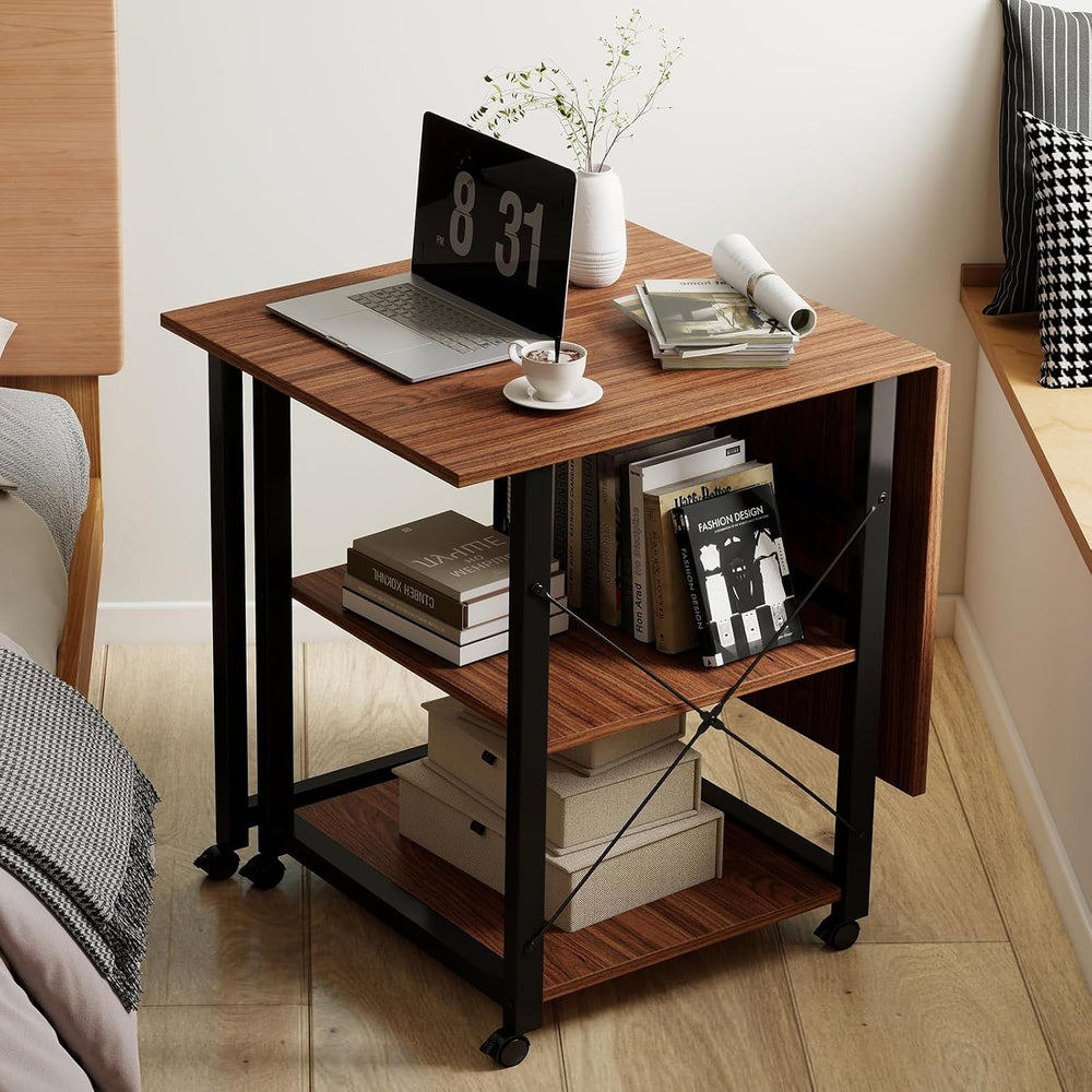 Funecy Folding Desk with Storage Shelf, Writing Office Computer Desk, 42.5 In...