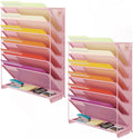 Kuntine.B Wall File Organizer Hanging Magazine Holder (Pink, 7 Tier 2 Pack)