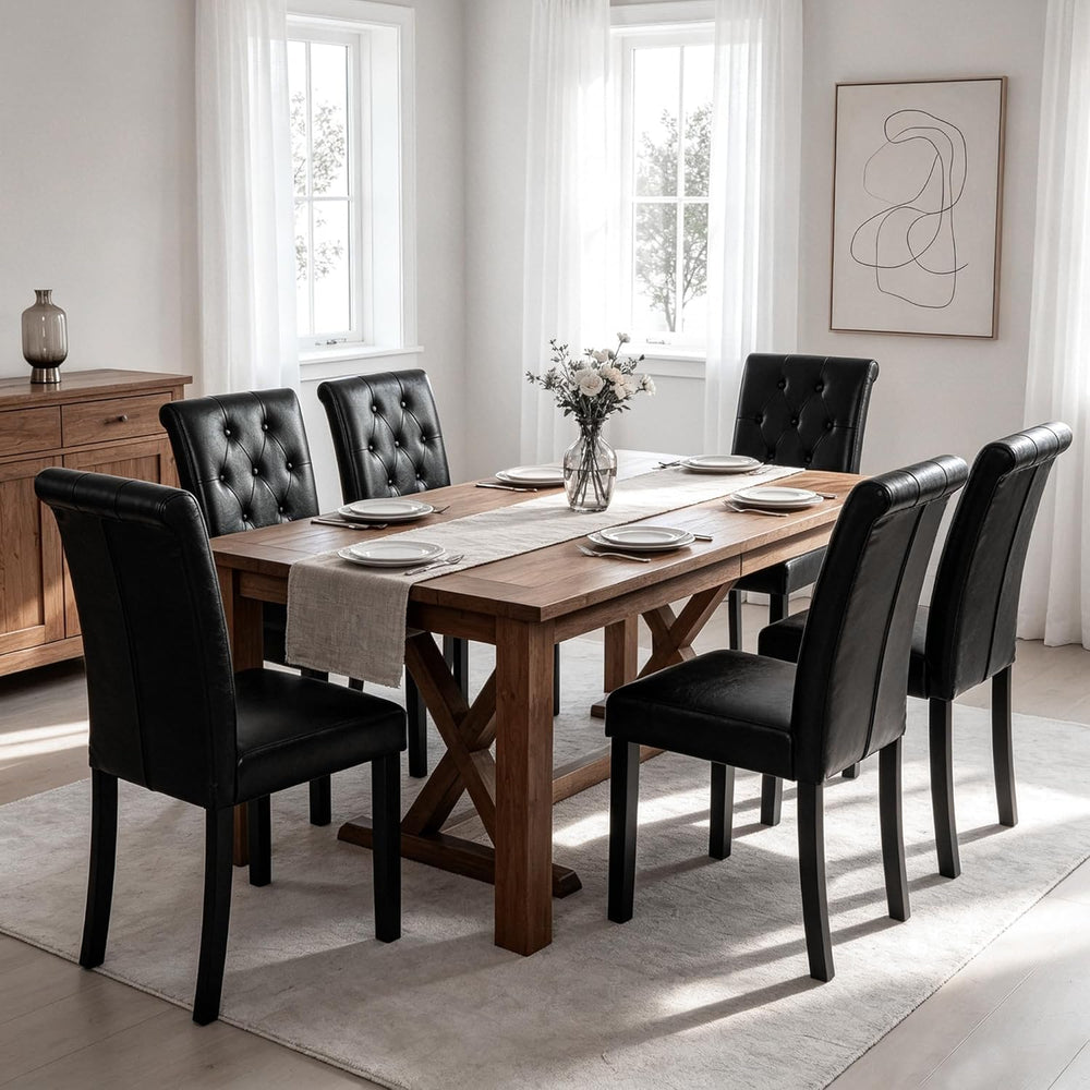 LSSBOUGHT Modern Tufted Dining Chairs Set of 6, Button Padded Leather Kitchen...