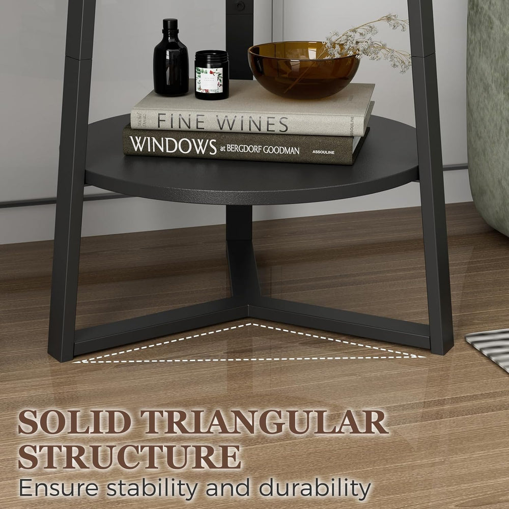 Gadroad Round End Table with Charging Station, Wood Tabletop & Black Meta...