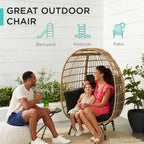 Best Choice Products Wicker Egg Chair, Oversized Indoor Outdoor Lounger for Patio, Backyard, Living Room w/ 4 Cushions, Steel Frame, 440lb Capacity - Pink/Pink