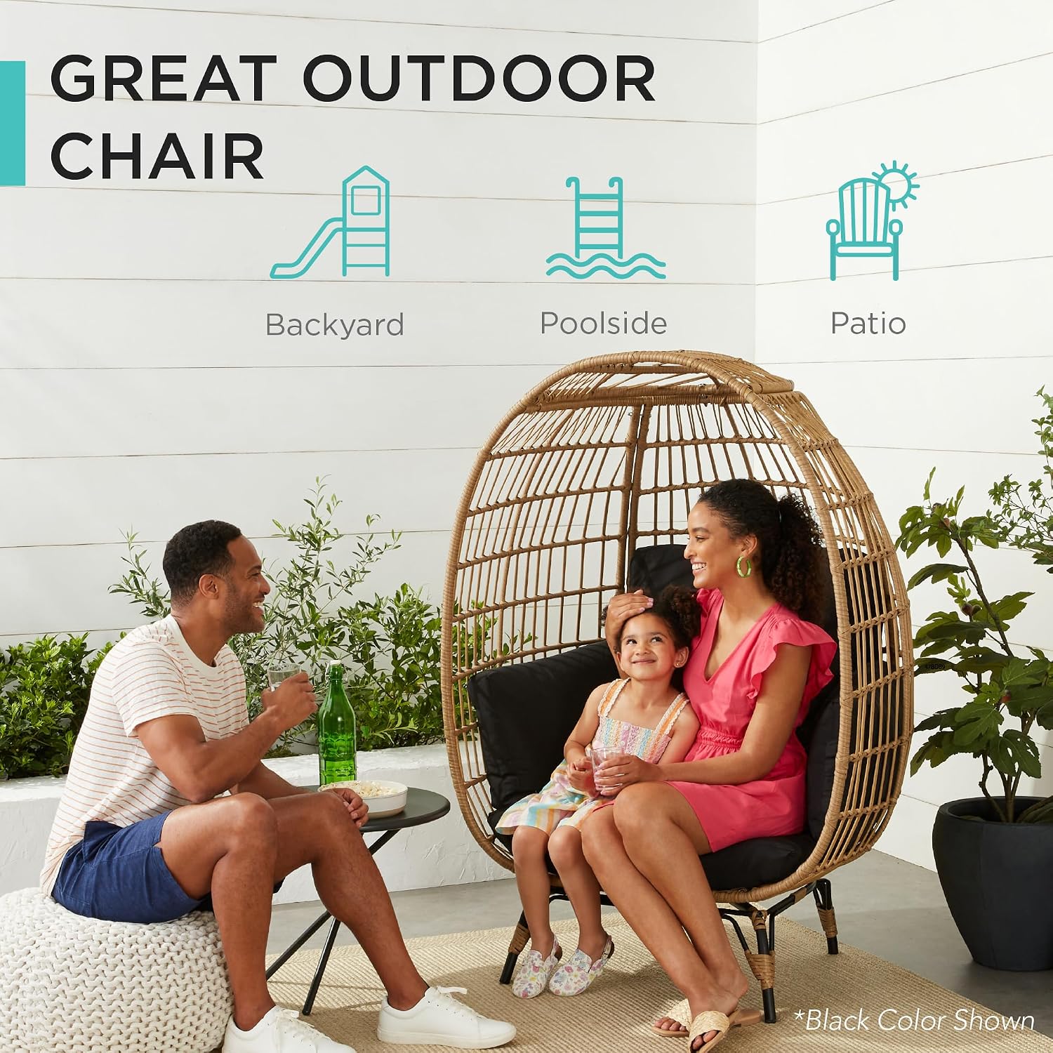 Best Choice Products Wicker Egg Chair, Oversized Indoor Outdoor Lounger for Patio, Backyard, Living Room w/ 4 Cushions, Steel Frame, 440lb Capacity - Pink/Pink