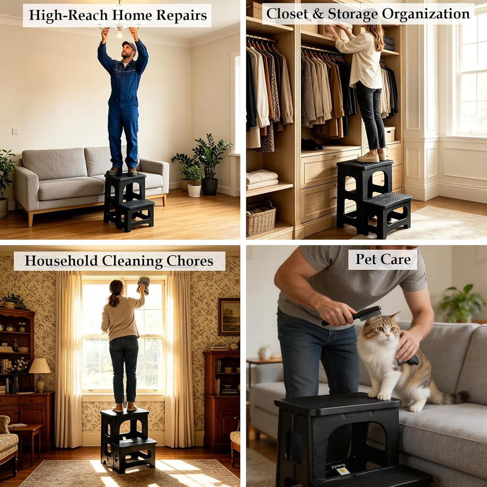 2-Step Folding Stool Ladder,Non-Slip Portable Collapsible Step Stool for Kitc...