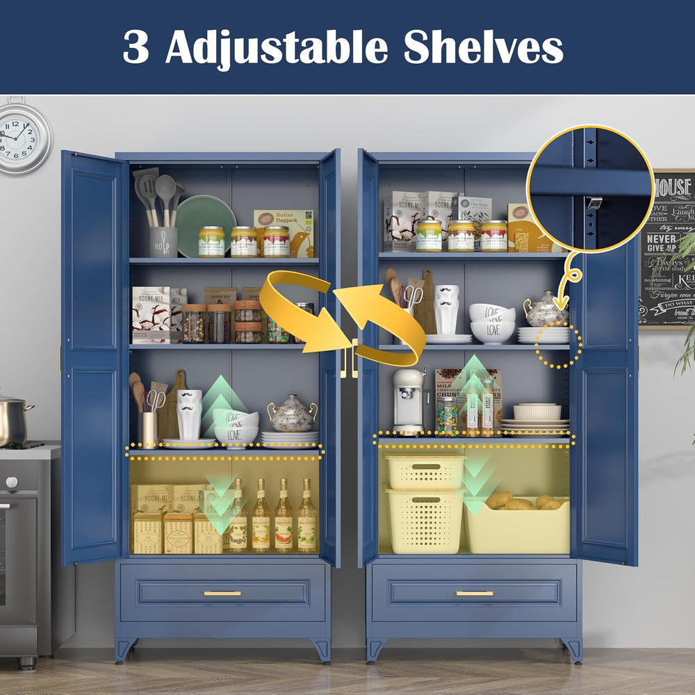 SteeLoong 75" Kitchen Pantry Cabinet with Drawer, Metal Storage Cabinets...