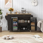 VVFLU 51.8" Kitchen Island Cart with Trash Can Storage, Kitchen Island on Wheels with Power Outlet & Drop Leaf, Rolling Kitchen Cart with Towel Rack & Spice Rack, Mobile Islands Table for Kitchen