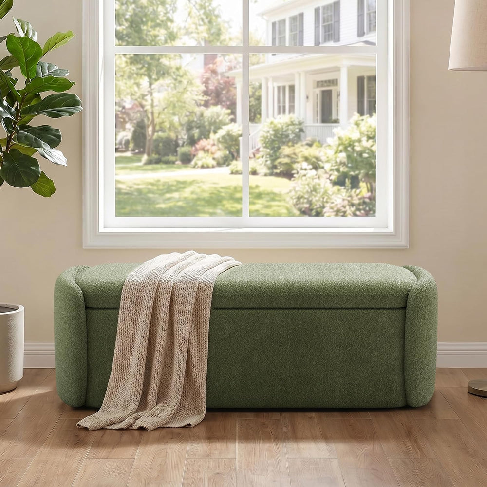 VKNOW Storage Bench, Upholstered Storage Ottoman Bench with Hinge, Green | Ot...
