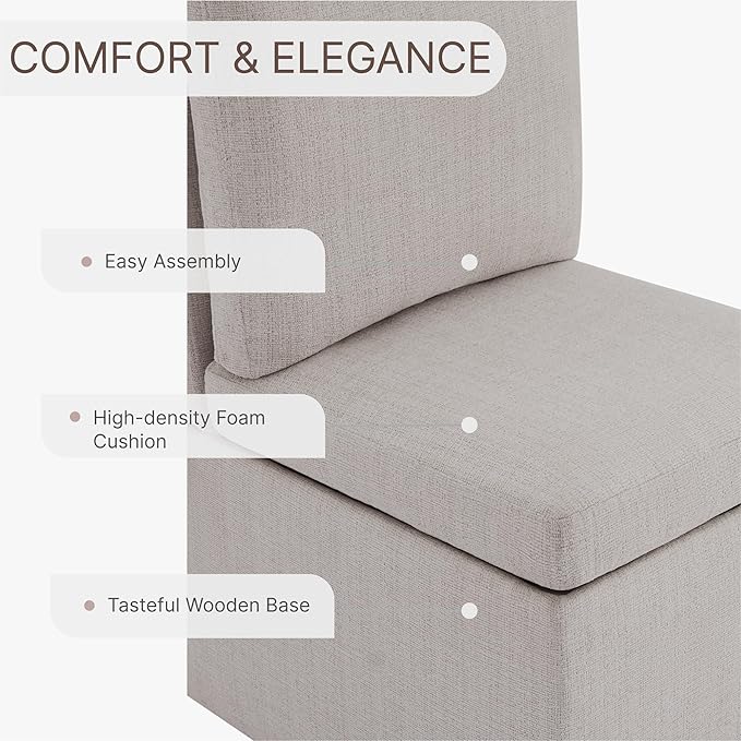 Upholstered Dining Chairs with Casters, Modern Dining Room Chairs Set of 4 with Hidden Storage & 4 Wheels, Single Sofa Chair for Kitchen, Reading Room, Waiting Room, Linen (2 Box)