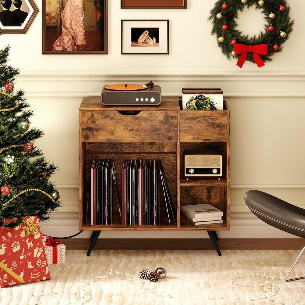 Giantex Large Record Player Stand with Charging Station, Mid Century Turntabl...