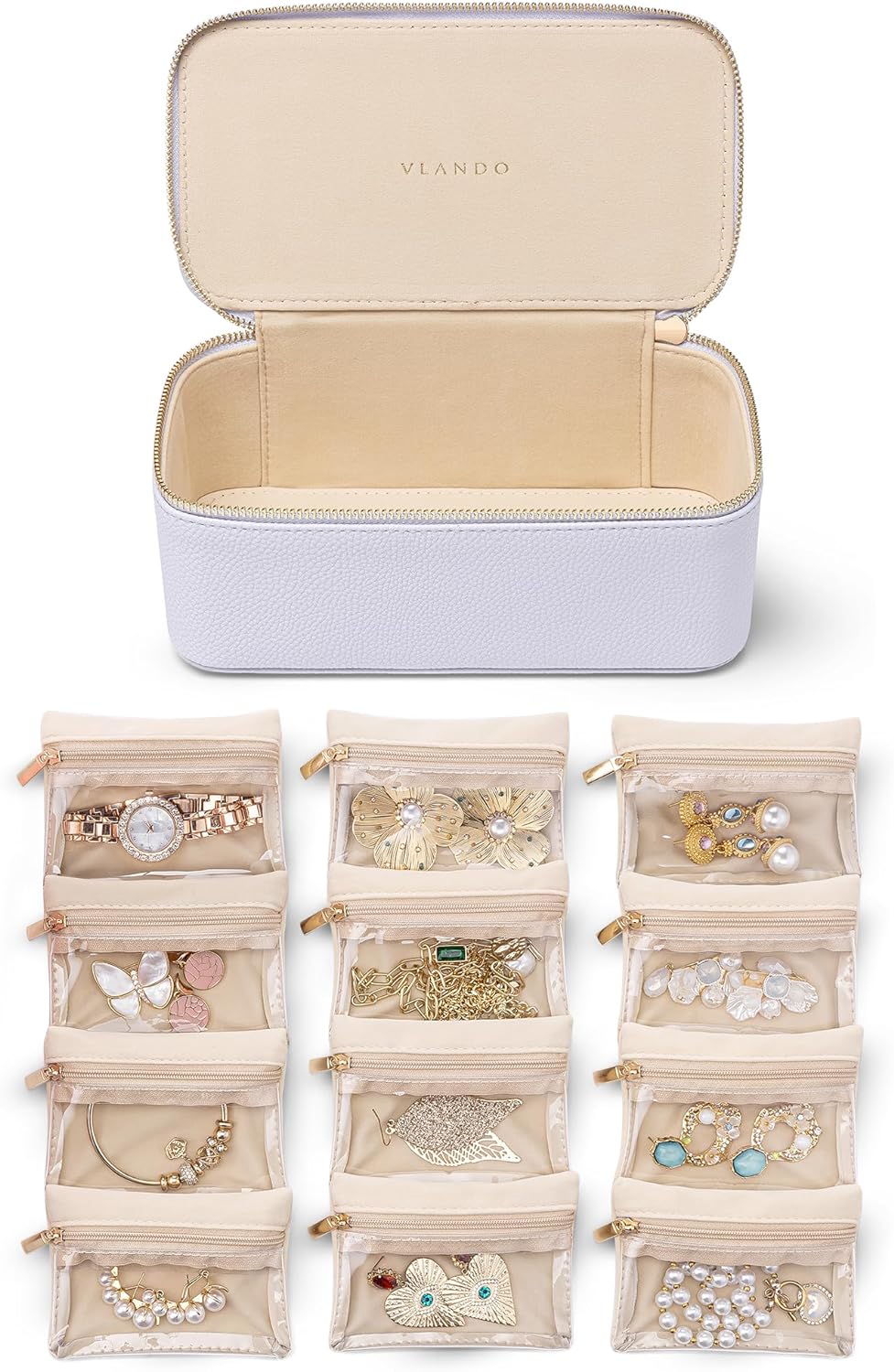Vlando Jewelry Box with 12 Velvet Jewelry Bags Travel Jewelry Case for Girls Jewelry Organizers Necklace Rings Earrings Storage Bags Christmas Gifts Bridal Shower Gifts-Purple