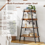 VECELO Ladder Shelf, 4-Tier Bookshelf with Enclosed Edges Design, Wooden Storage Rack Freestanding Bookcase for Living Room Home Office, Brown