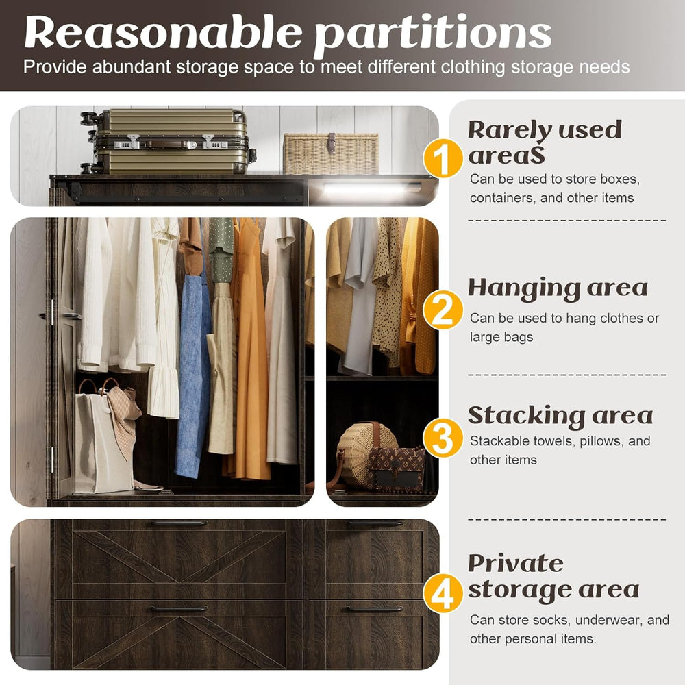 PAKASEPT Armoire Wardrobe Closet with w/Folding Sliding Barn Door | Bedroom A...