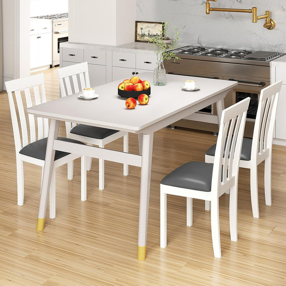 GOFLAME Wood Dining Chairs Set of 4, Upholstered Faux Leather Kitchen Side Ch...