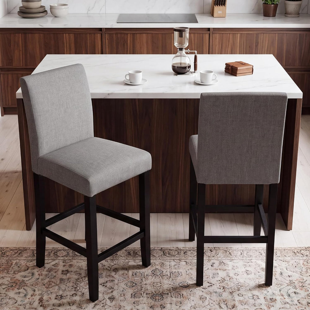 24" Bar Stools, Modern Counter Height Chairs with Quilted Back (Light Gray)