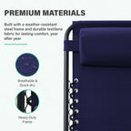 JEAREY Oversized Zero Gravity Lounge Chairs Set of 2, Adjustable Steel Mesh Recliners with Pillows and Cup Holder Trays for Patio, Garden, Beach, Navy Blue