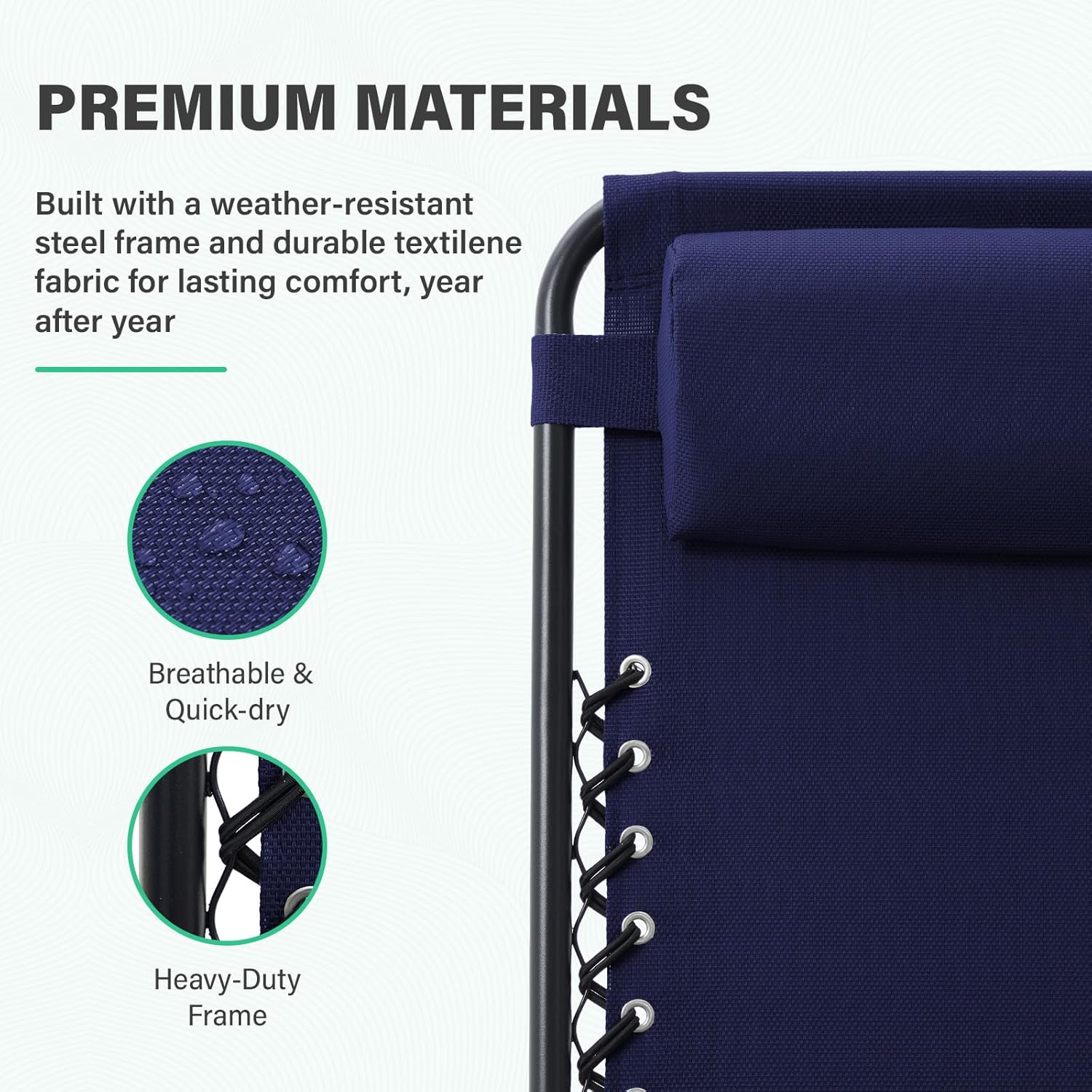JEAREY Oversized Zero Gravity Lounge Chairs Set of 2, Adjustable Steel Mesh Recliners with Pillows and Cup Holder Trays for Patio, Garden, Beach, Navy Blue
