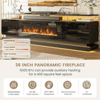 70" Fireplace TV Stand, Modern Entertainment Center for TVs Up to 80”, TV Console with Storage Cabinets, Media Console for Living Room, Black TV Stand and Black Fireplace