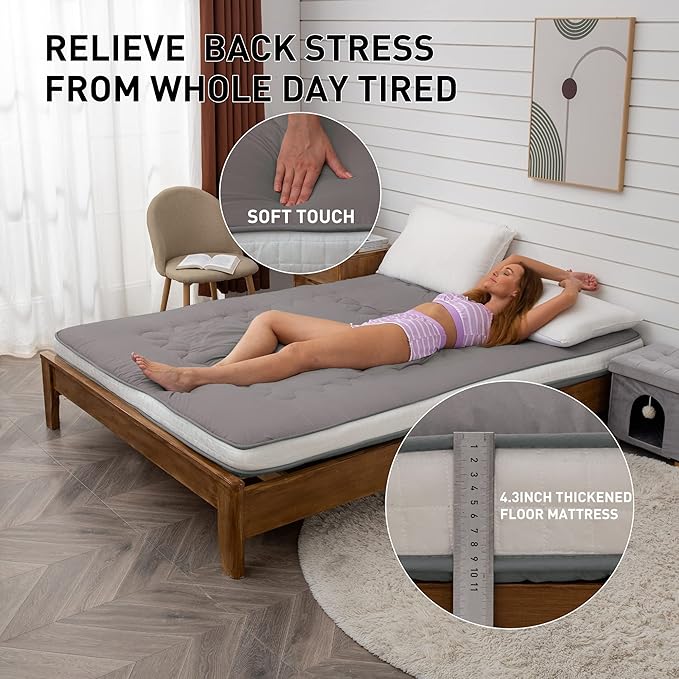 Dr.Futon Japanese Floor Futon Mattress Extra Thick Folding Roll Up Bed Topper...