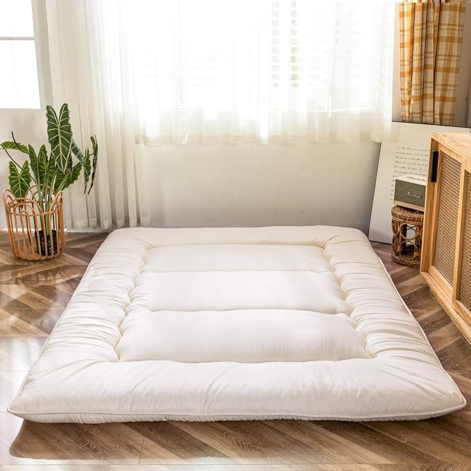 MAXYOYO Japanese Floor Mattress Futon Mattress, 4" Thicken Tatami Mat Sleeping Pad Foldable Roll Up Mat Boys Girls Dormitory Pad Kids Floor Lounger Pillow Bed, Charcoal Grey, Queen Size