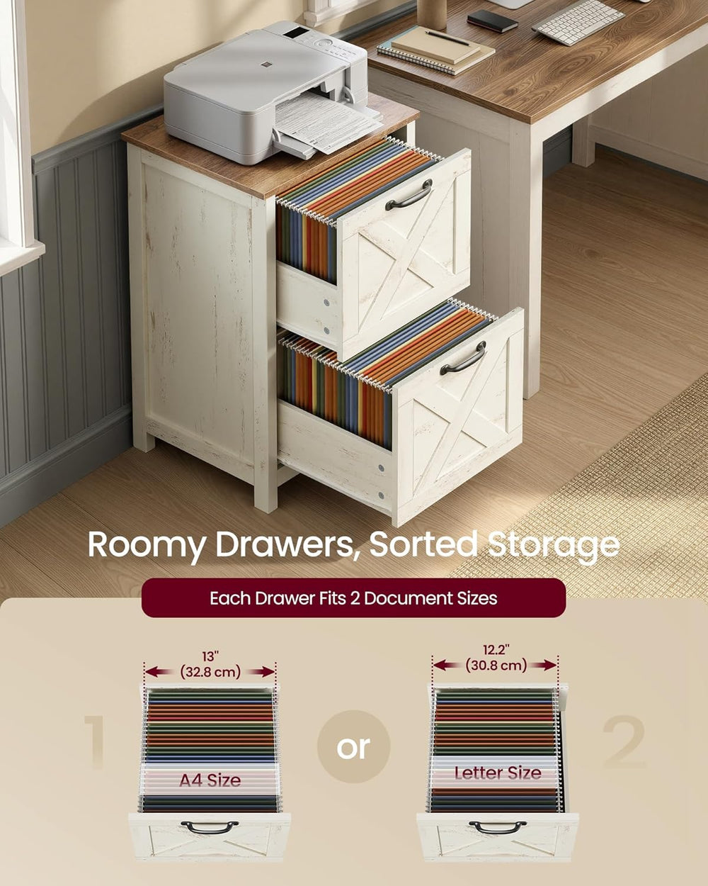 VASAGLE File Cabinet, 2-Drawer Filing Cabinet for Home Office, Modern Farmhou...