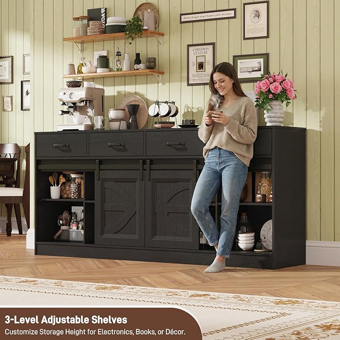 St.Mandyu 70" Large Farmhouse TV Stand for 85/80/75/70 Inch TVs w/4 Draw...