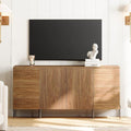 WAMPAT 61.6" TV Stand Cabinets for TVs up to 70 Inches, Entertainment Center with Storage Cabinets and 4 Doors, Mid Century Modern Media TV Console Table for Living Room Bedroom, Brown