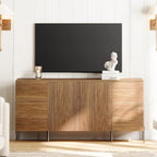 WAMPAT 61.6" TV Stand Cabinets for TVs up to 70 Inches, Entertainment Center with Storage Cabinets and 4 Doors, Mid Century Modern Media TV Console Table for Living Room Bedroom, Brown