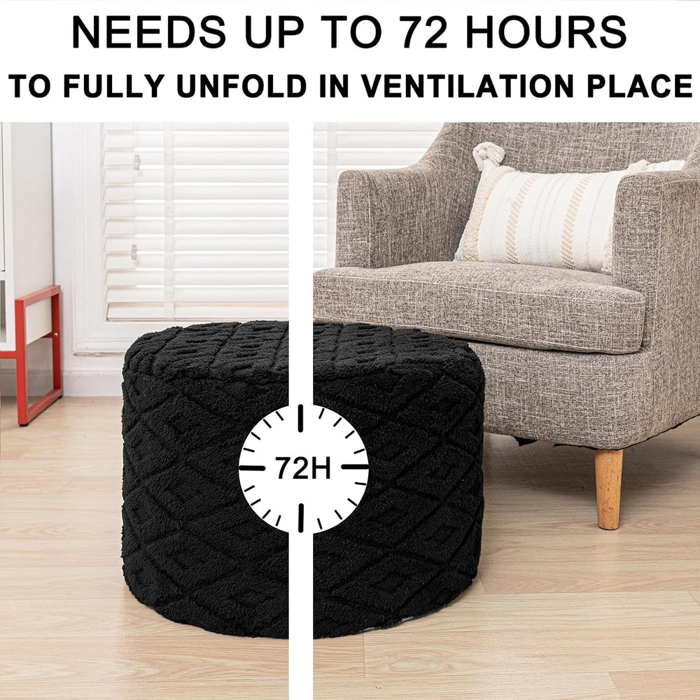 Round Ottoman Pouf,Foot Stools Ottoman,Foot Rest,Black,20x20x14In | All-in-On...