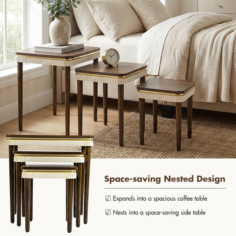 Hyfirm Walnut Nesting Tables Set of 3, Mid Century Side Tables | Space-Saving...