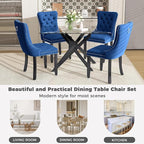 51 Inch Glass Dining Table Set for 4, Rectangular Glass Kitchen Table with 4 Upholstered Velvet Accent Chairs, 5 Piece Modern Dining Room Set, for Home, Apartment, Small Spaces - Blue Black