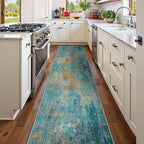 Washable Area Rugs 2'x10' Non-Slip Modern Abstract Soft for Living Room Entryway Bedroom Nursery, Print Pattern, Teal Blue Green Orange Rust Red Colorful