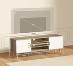 SUPERJARE TV Stand for 55 Inch TV, Entertainment Center with Adjustable Shelf, 2 Cabinets, TV Console Table, Media Console, Solid Wood Feet, Cord Holes, for Living Room, Bedroom, Gray and White